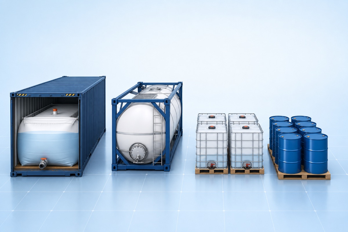 Perbandingan flexitank, tangki ISO, IBC, dan drum untuk cairan